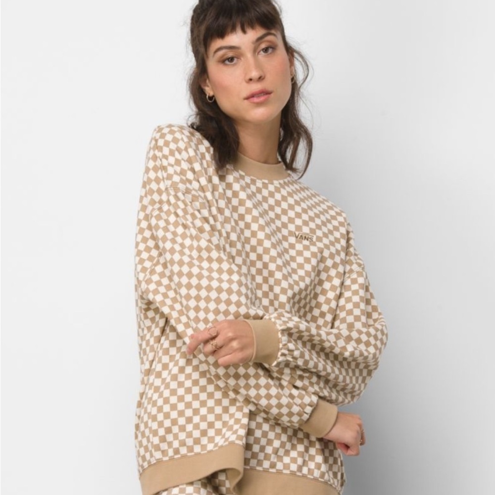 SUBTLE CHECK SLOUCHY PULLOVER CREW